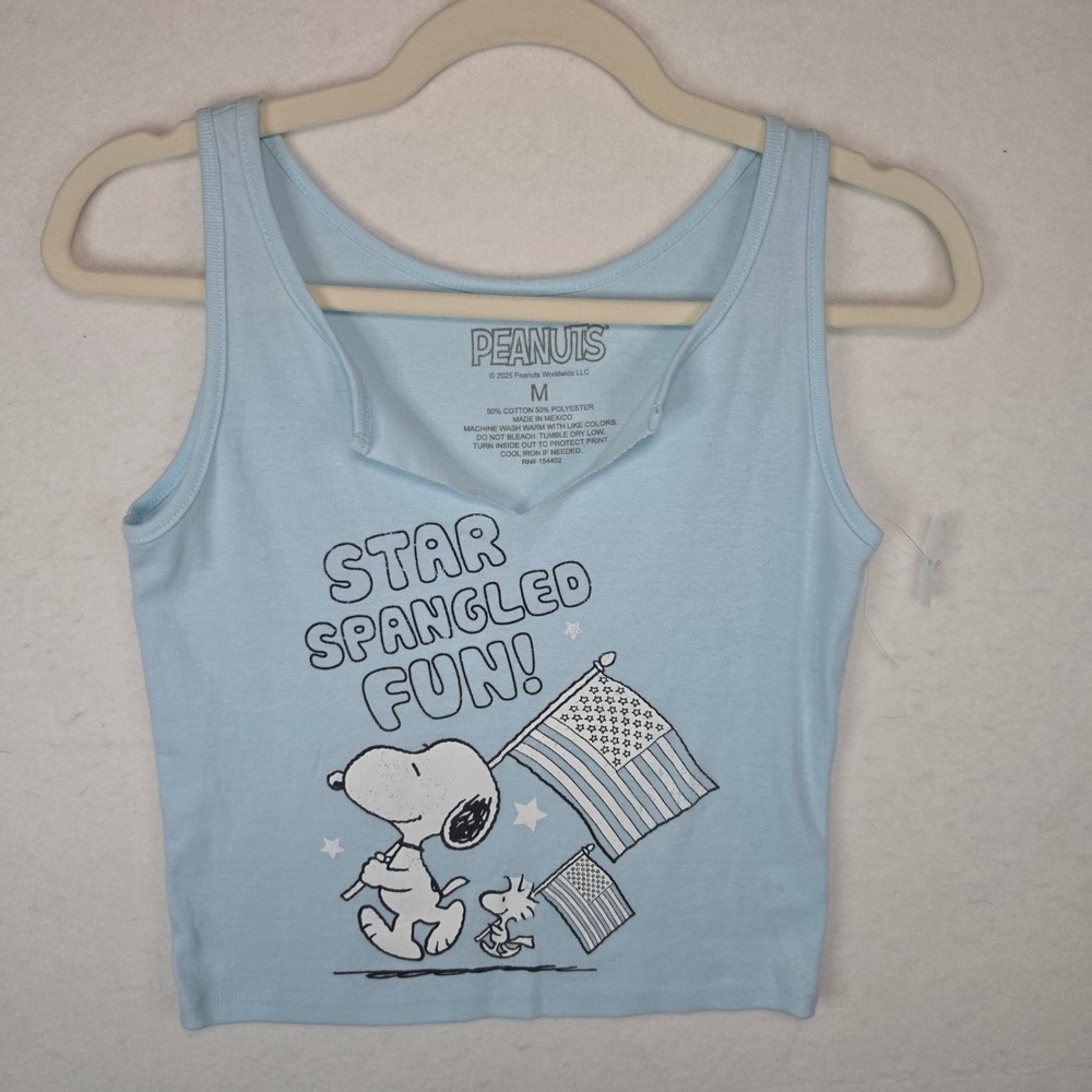 Peanuts Snoopy Star Spangled Fun Tank Top Light Blue Medium NWT